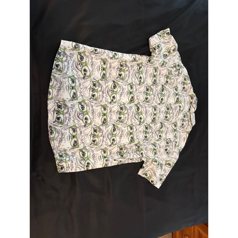 Baja Llama Mens Sloth Print Short Sleeve Button Down Shirt White Green Large - Picture 3 of 9